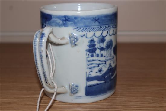 A Nanking blue and white tureen, a Chinese blue and white inverted pyriform vase and cover, Kangxi mark (a.f) and a blue and white mug